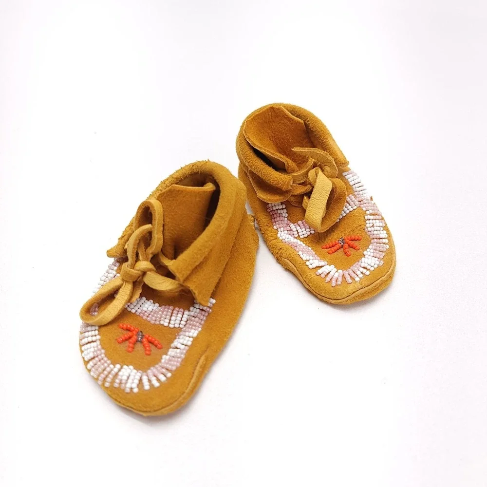 Vintage Baby Moccasins Beaded‎ Leather Native American Indian Tribal 4